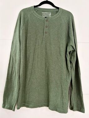 Faherty Long-Sleeve Henley Shirt, Men’s XL SOFTCotton Green Top